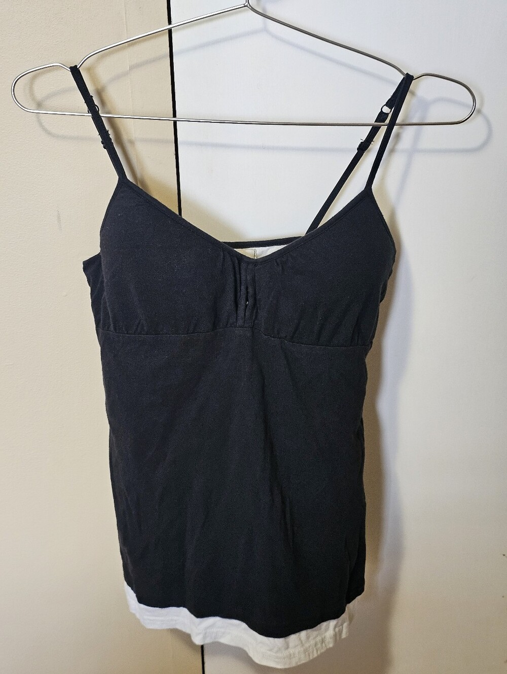 LEI Camisole Tank Top Junior Teen Size XL - Y2K Black w/ White Hem Emo Goth Boho